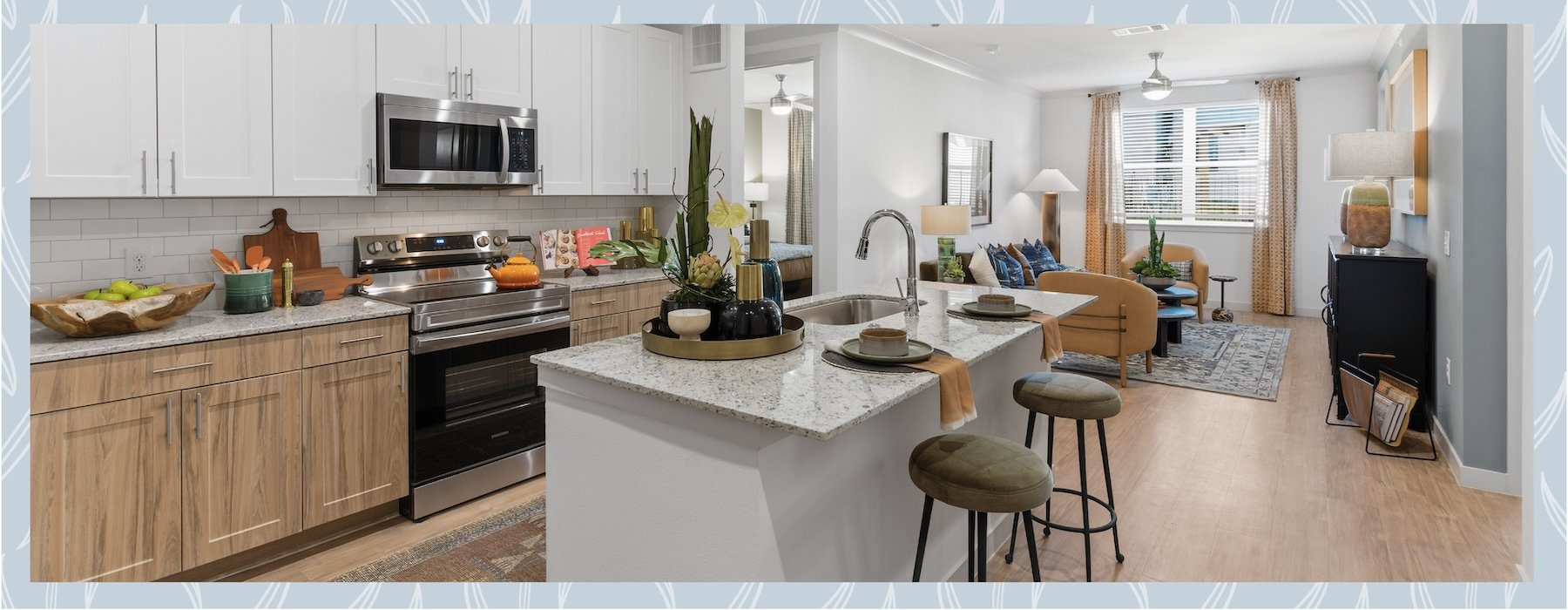 a kitchen with white cabinets