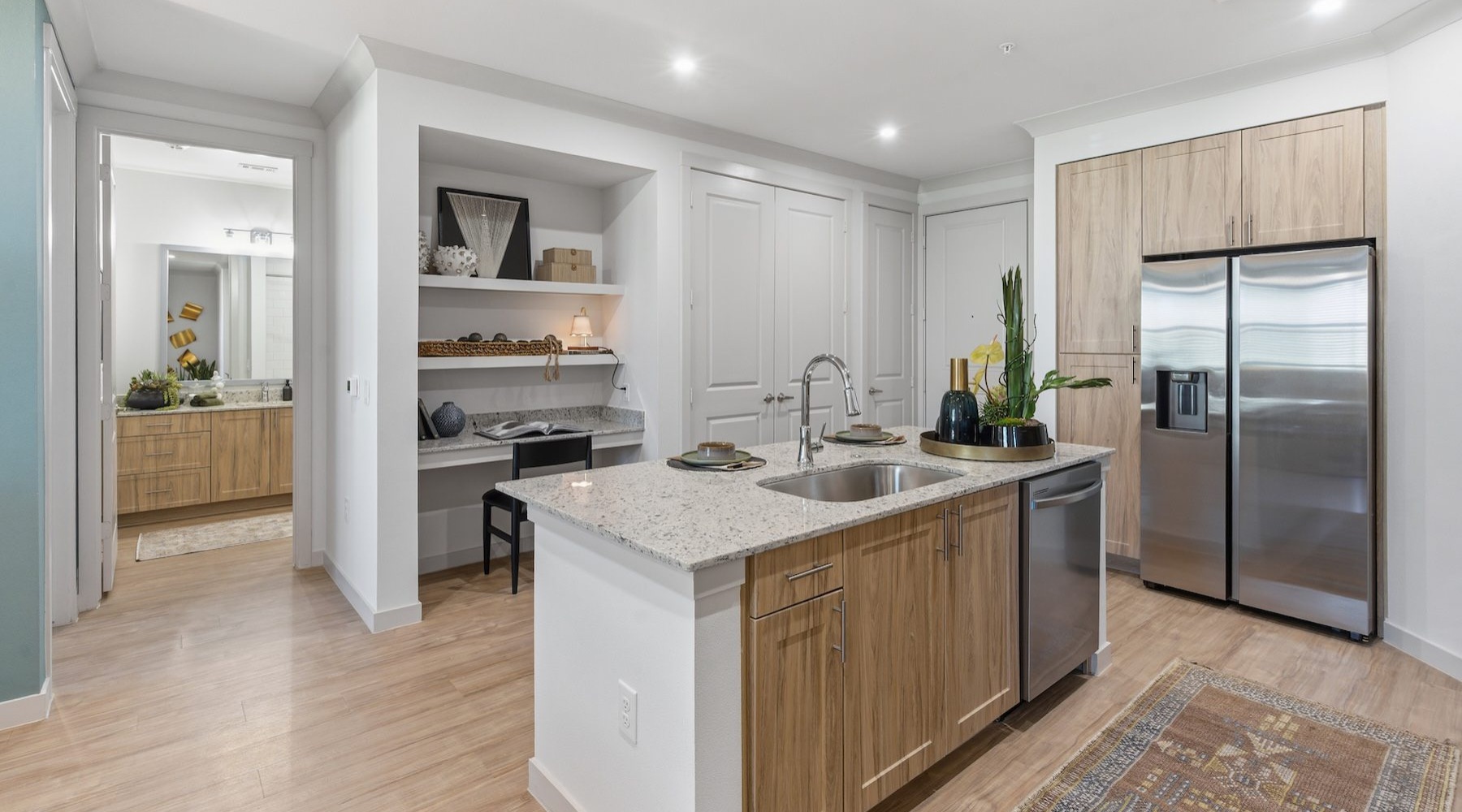 a kitchen with an island