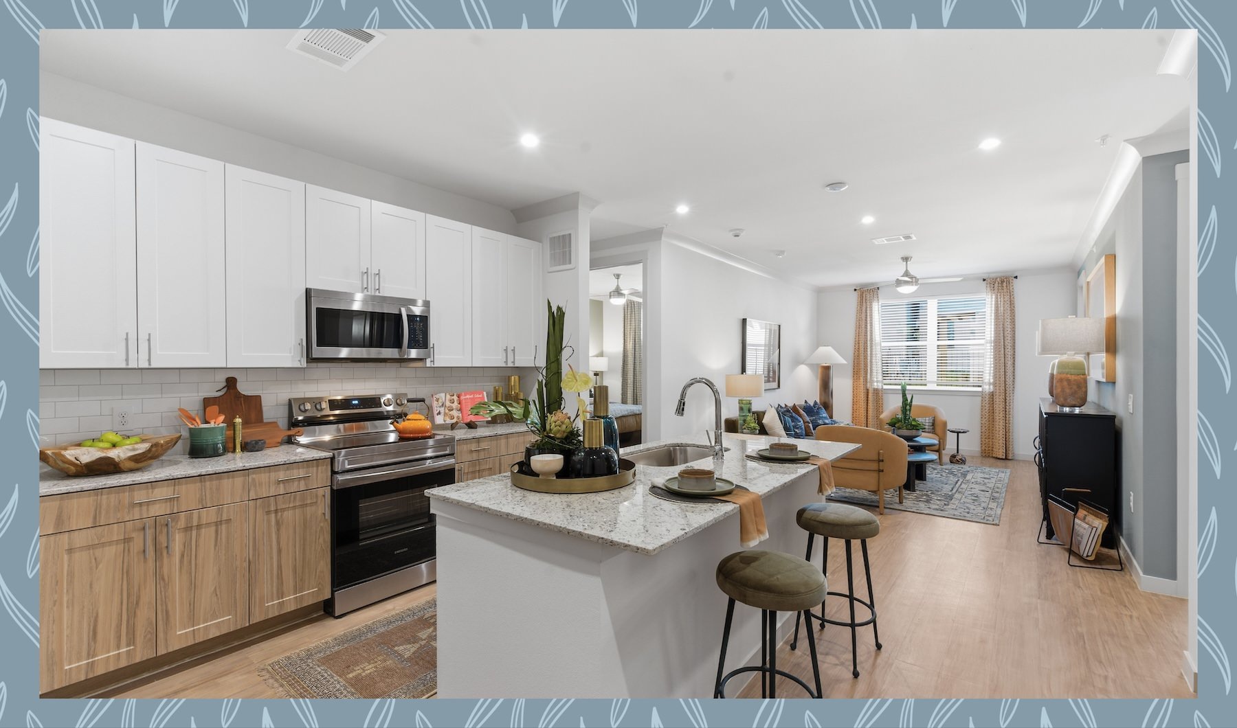 a kitchen with white cabinets